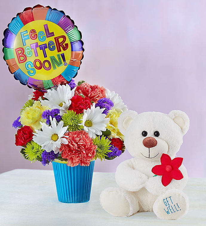 get well soon flowers and teddy bear