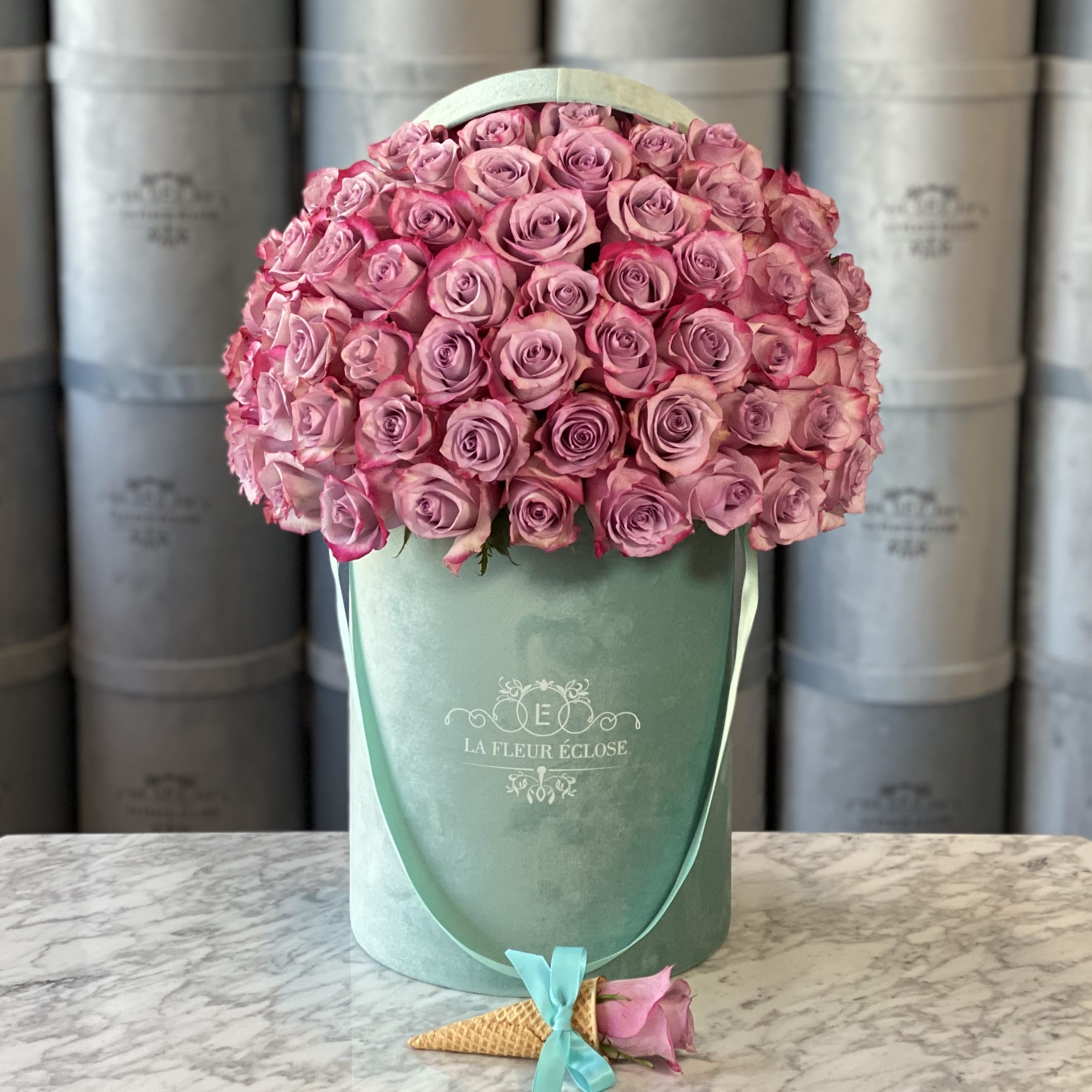 Dark Pink Roses In Our Signature Velvet Box By La Fleur Eclose