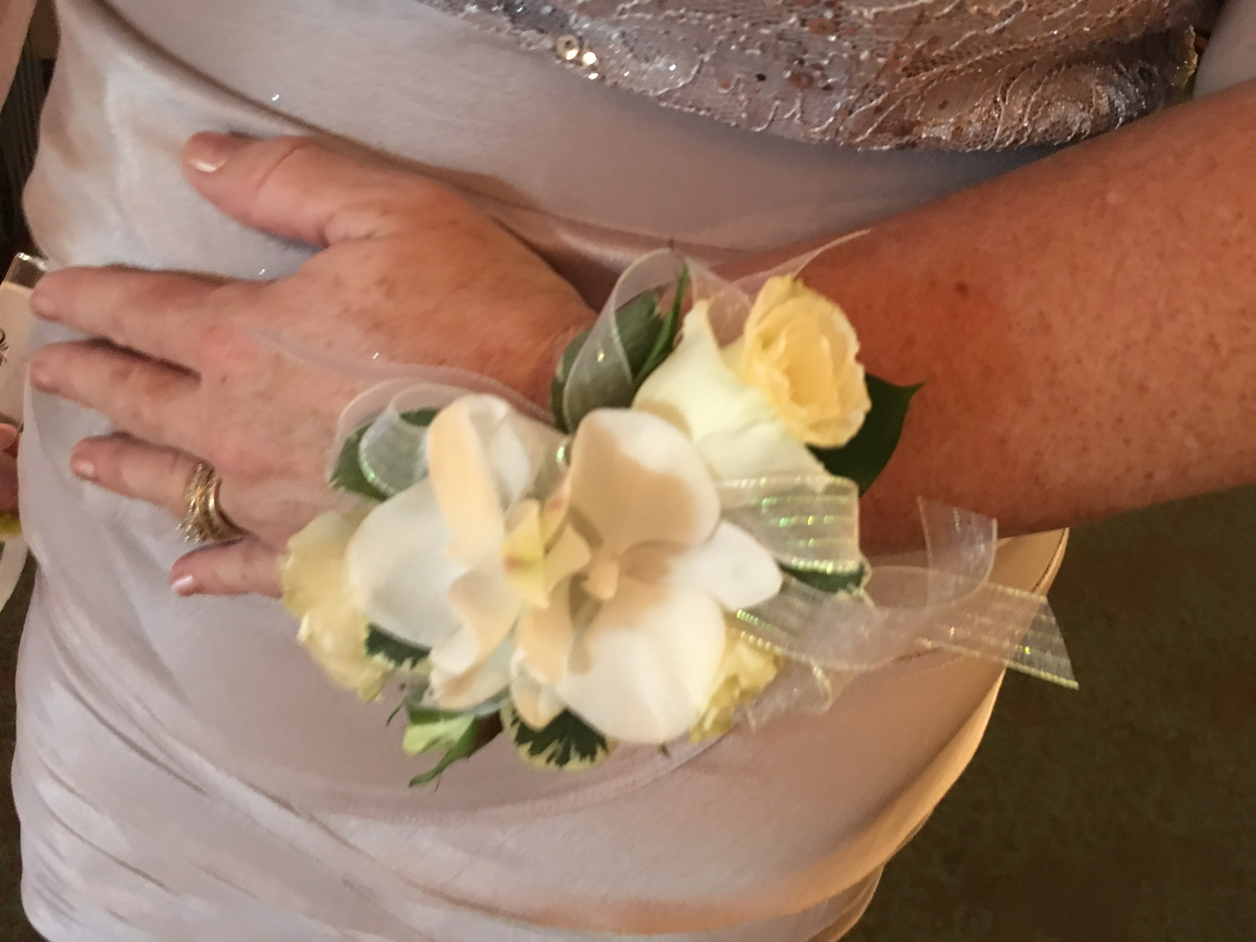 white wrist corsage