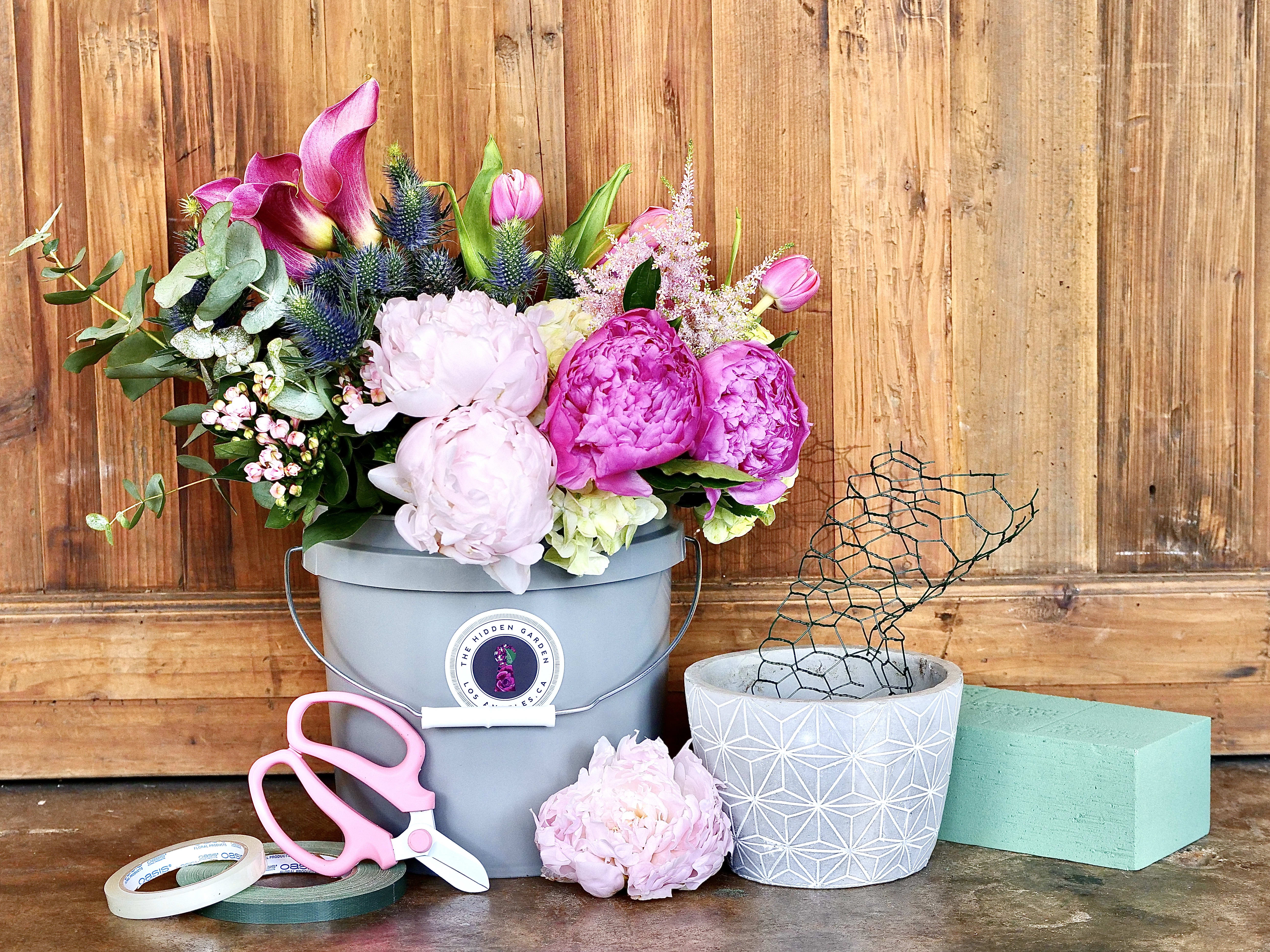 Bucket of Blooms in Los Angeles, CA The Hidden Garden