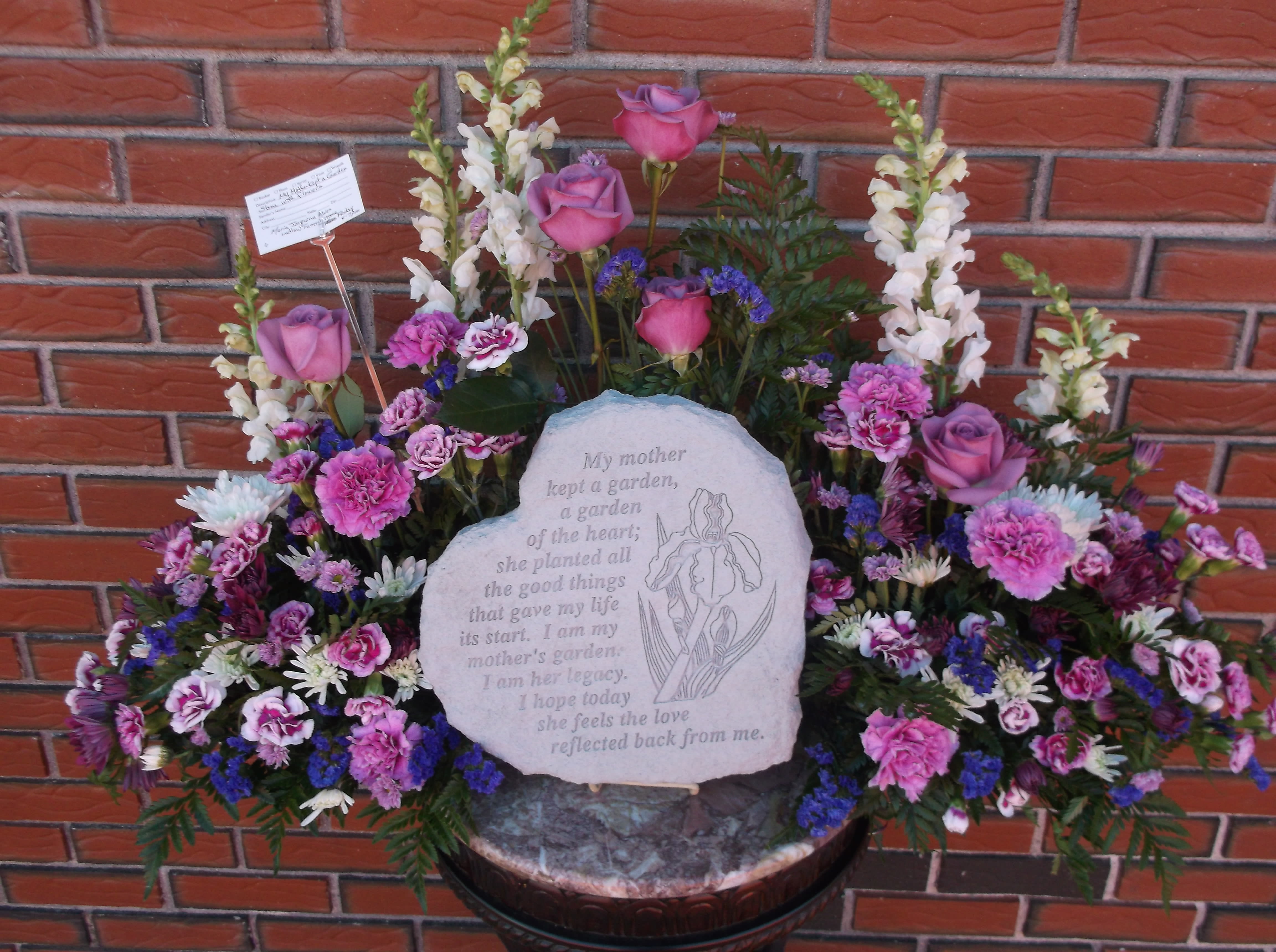 Memorial Heart Stone with Stand My Mother Kept A Garden by Heavenly