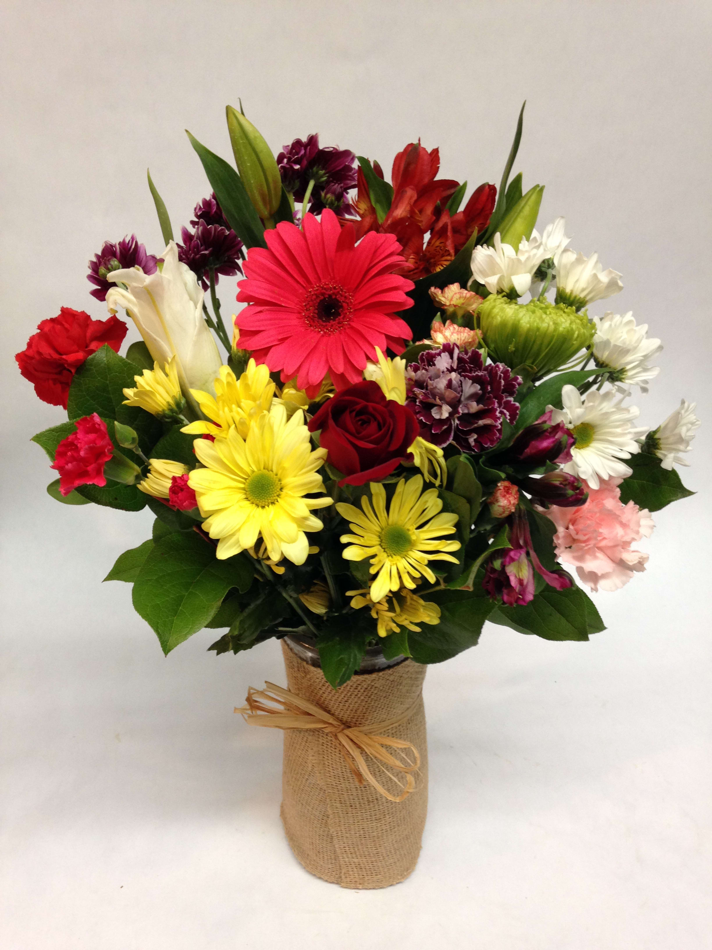 Local Garden Bouquet in Burlap Vase in San Francisco, CA Flowers of