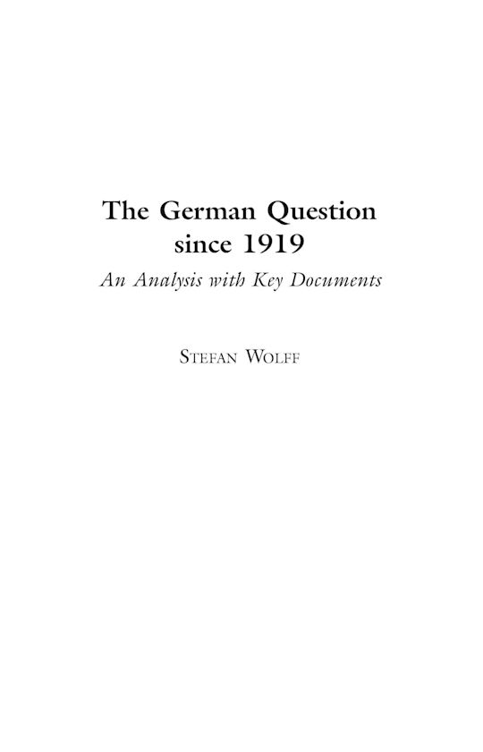 The German Question since 1919 cover