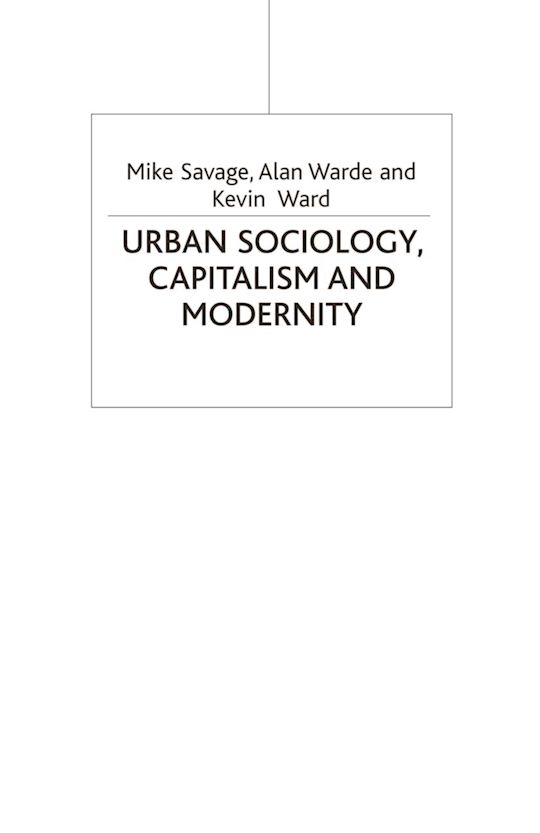 Urban Sociology, Capitalism and Modernity cover