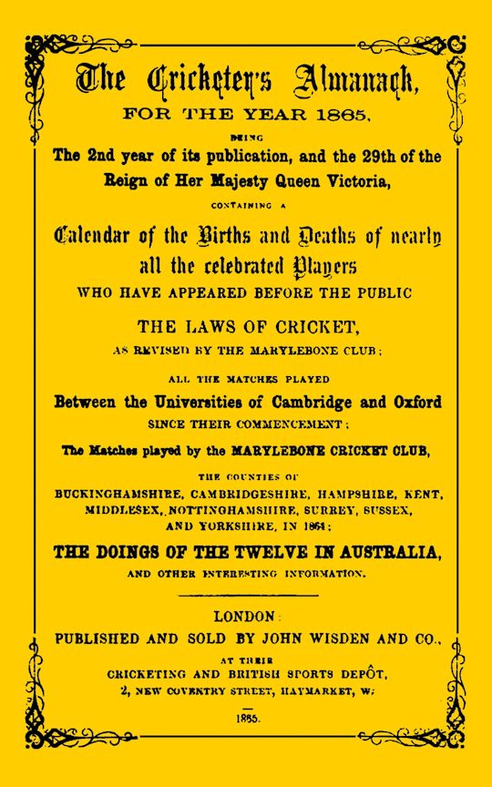 Wisden Cricketers' Almanack 1865 cover