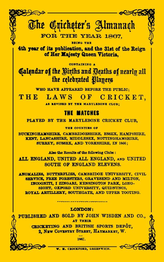 Wisden Cricketers' Almanack 1867 cover