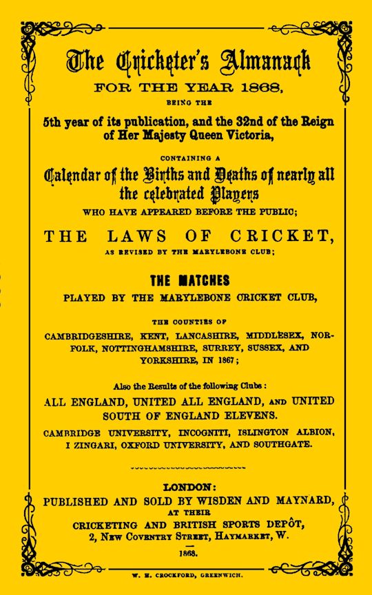 Wisden Cricketers' Almanack 1868 cover