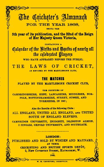 Wisden Cricketers' Almanack 1868 cover