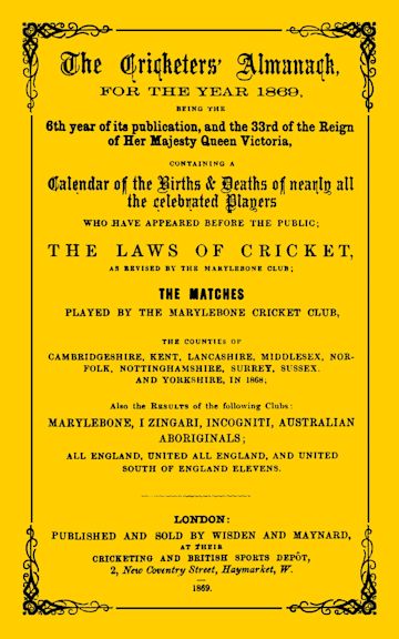 Wisden Cricketers' Almanack 1869 cover