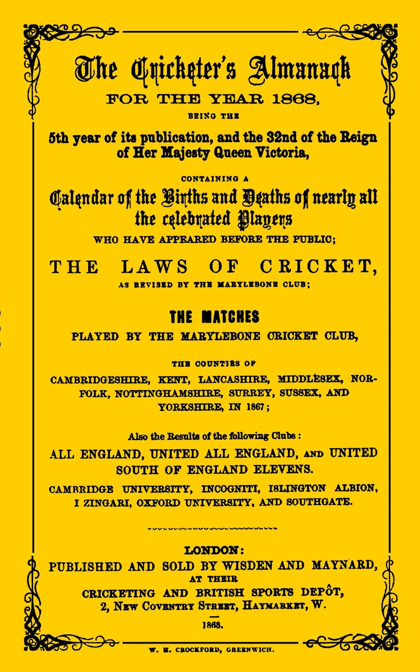 Wisden Cricketers' Almanack 1868 cover