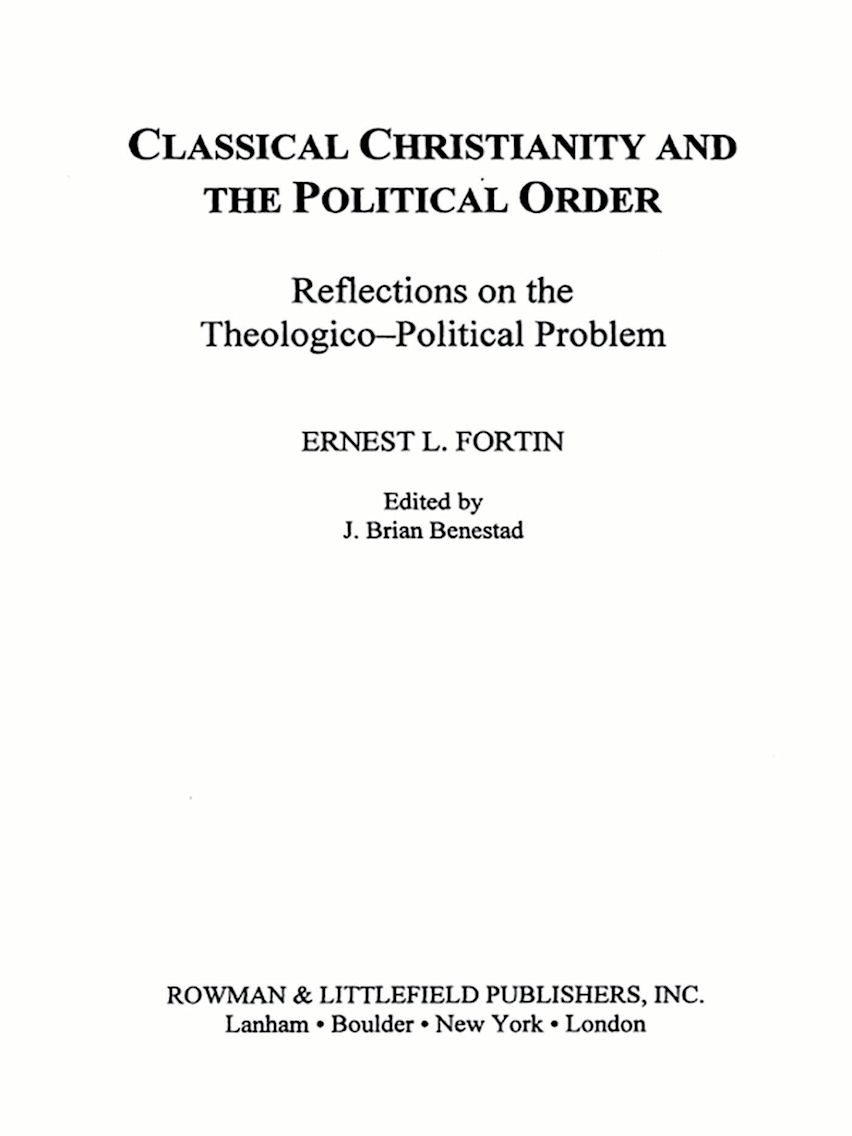 Classical Christianity and the Political Order cover