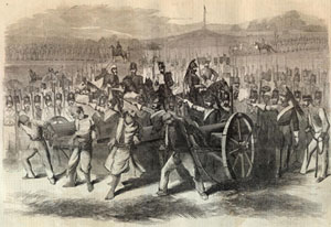 Contemporary drawing of mutineers being blasted from cannons