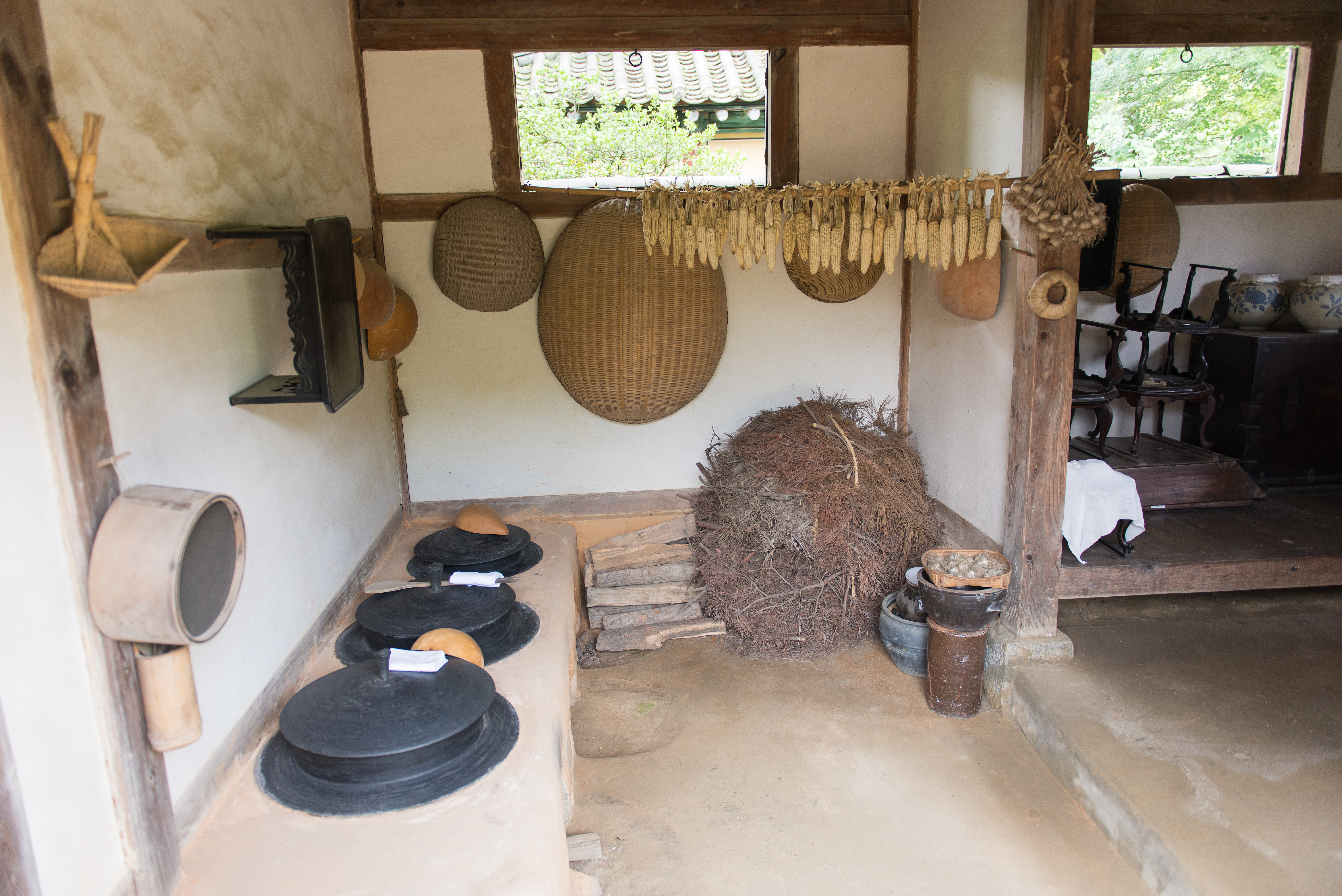 Photo of a kitchen inside a traditional Korean house