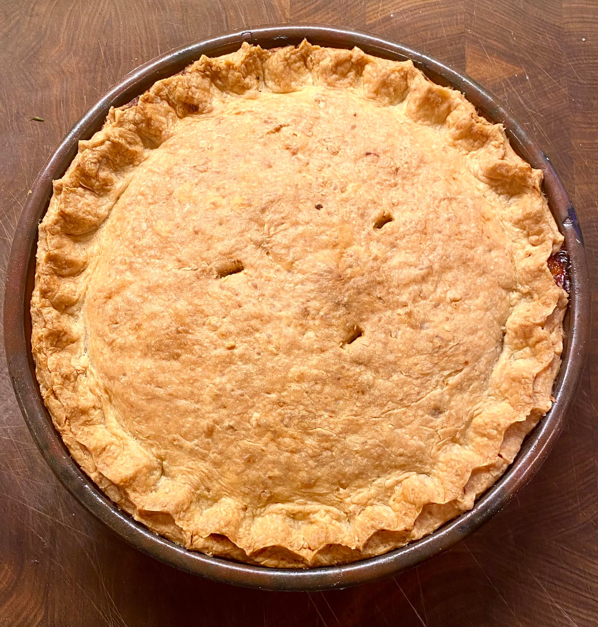 A completed 'Royal Baked Meat' pie, made by the author