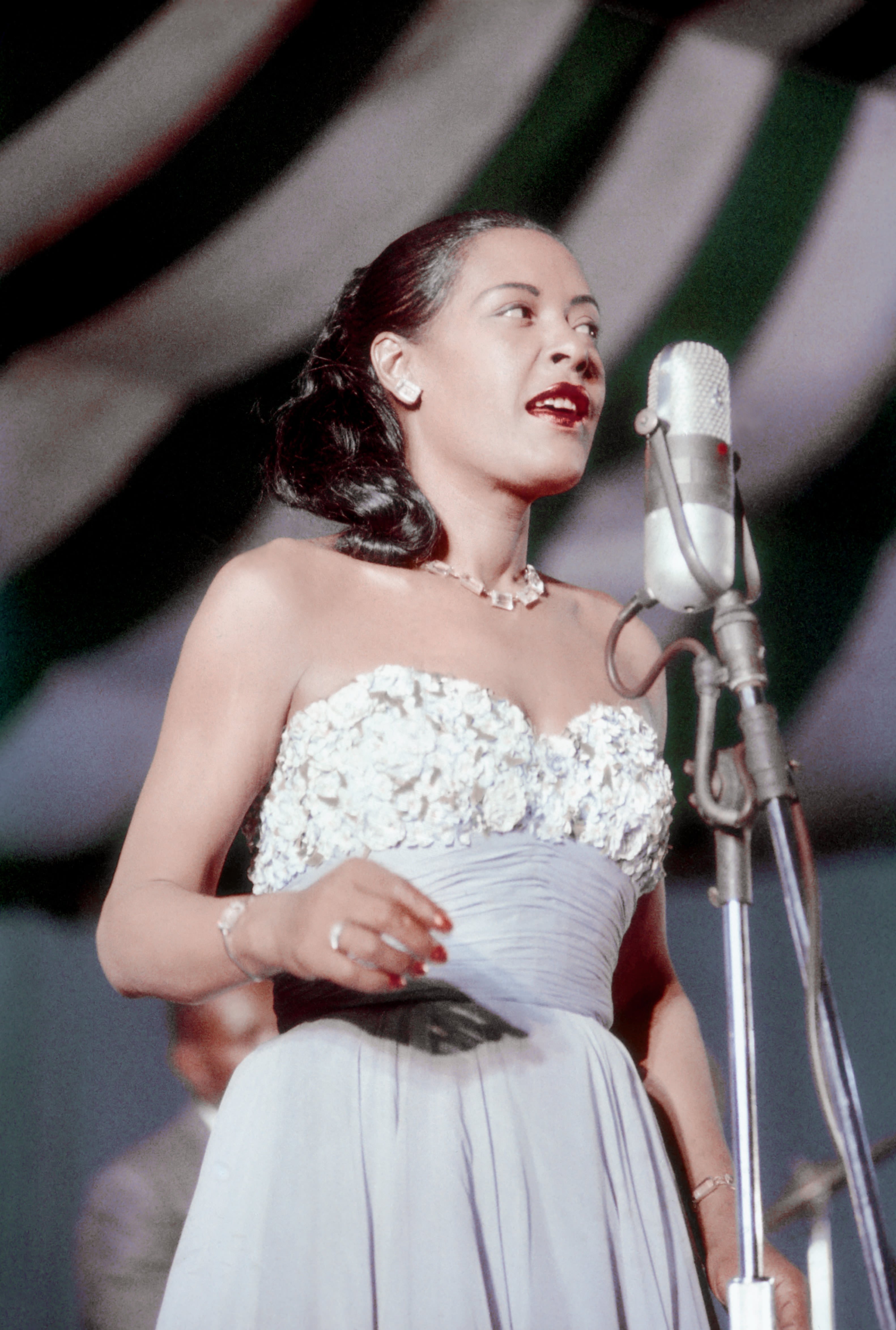 Jazz and blues singer Billie Holiday performs at the Newport Jaszz