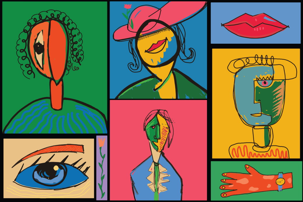 Cubism style portrait collection - stock illustration