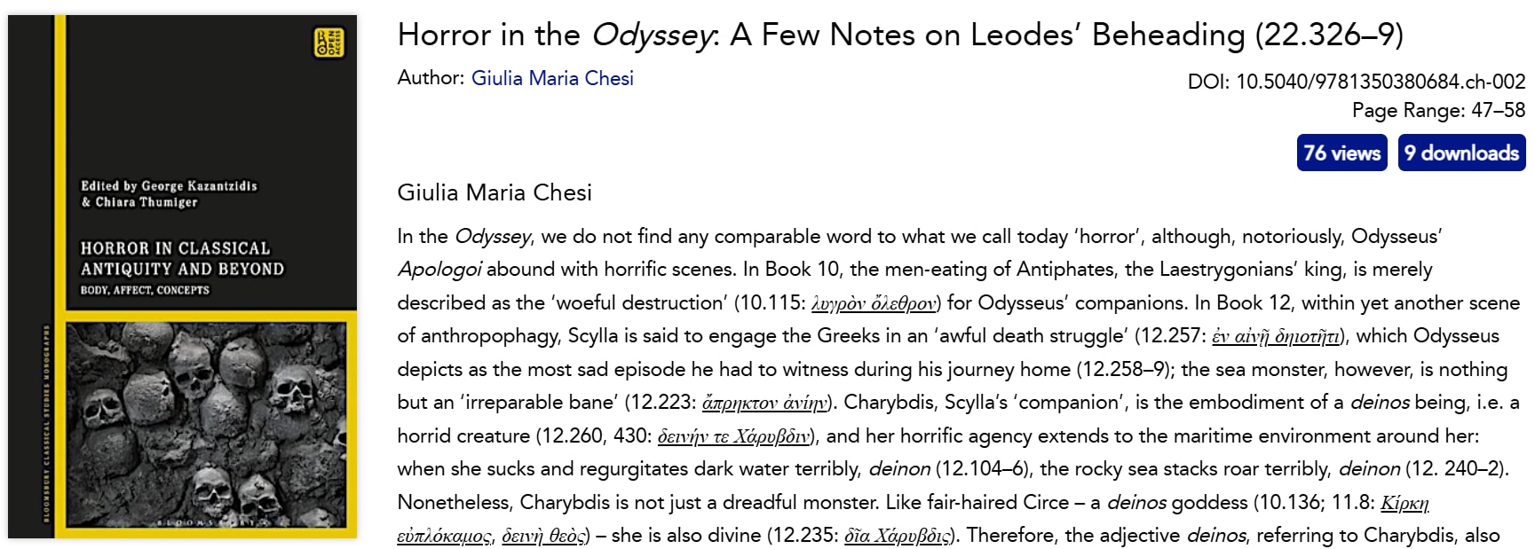 Screenshot of an Open Access chapter on Bloomsbury Collections, including the views and downloads counters.