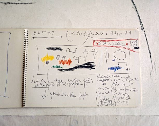 Close-up of artist Joan Miro's sketchbook at the Fundacio Miro Mallorca museum, Palma de Mallorca, Spain, 1987