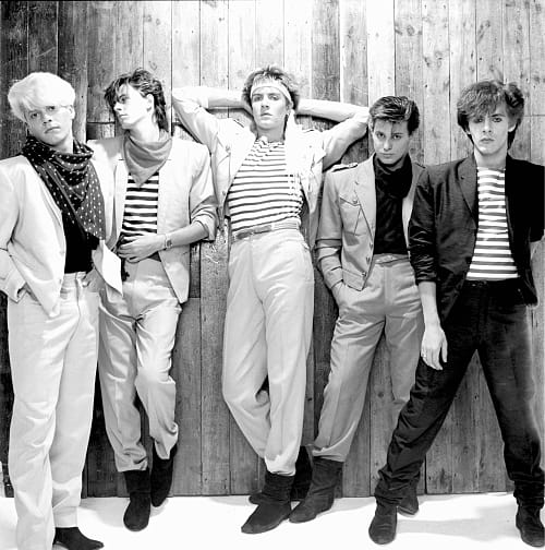 Black and White group portrait of British band Duran Duran, London, 1981