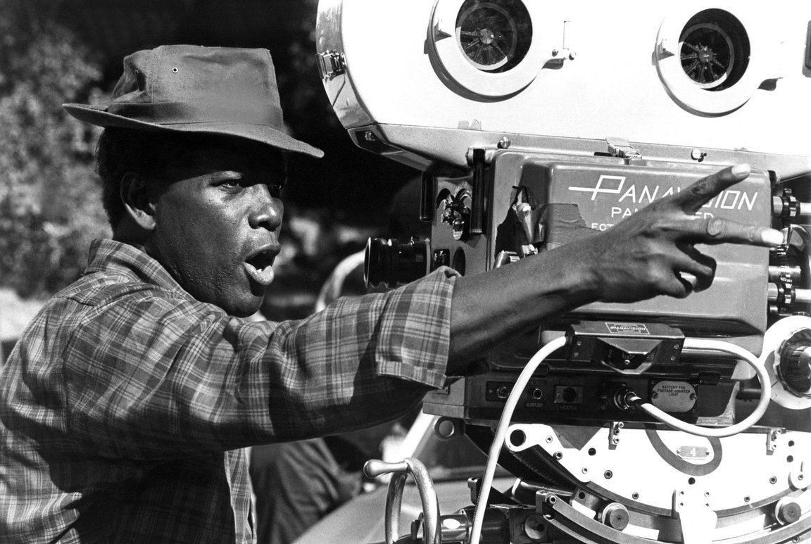 Sidney Poitier on set of Uptown Saturday Night directed by Sidney Poitier