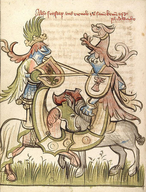 Joust from Alsatian Manuscript, c.1420 (Wikimedia Commons)