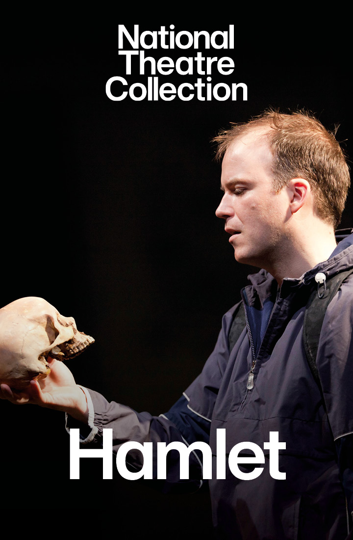 Rory Kinnear holding a skull starring in the title role of Hamlet, a production recorded for the National Theatre