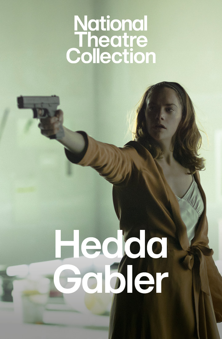 Ruth Wilson holding a gun starring in the title role of Hedda Gabler, a production recorded for the National Theatre
