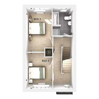 The image appears to be a floor plan or layout of a two-bedroom apartment or living space, with labeled bedrooms, a bathroom, and other features.