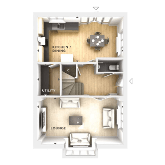 The image appears to be a floor plan or layout of a residential property, showcasing the kitchen/dining area, utility room, and lounge on the ground floor.