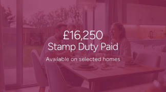 A house icon with a pound sign is in the background, while the foreground displays "£16,250 Stamp Duty Paid" in large white text.