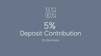 The image displays a 5% Deposit Contribution text overlay on a plain gray background, with upward and downward pointing arrows flanking the text.