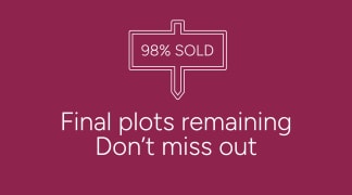 The image displays a sign indicating that 98% of the final plots have been sold, with a message urging viewers not to miss out on the remaining plots.