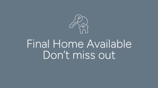 A minimalist graphic with a house and key icon in the foreground against a solid gray background, displaying the text "Final Home Available Don't miss out."