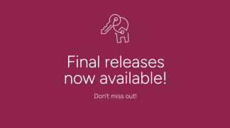 A minimalist graphic with a key and house icon in the foreground and the text "Final releases now available! Don't miss out!" against a deep pink background.
