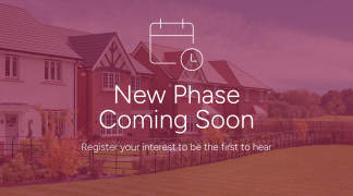 A row of modern houses with manicured lawns in the foreground is overlaid with text announcing "New Phase Coming Soon" and a calendar icon.