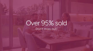 A minimalist graphic with a house and key icon in the foreground and the text "Over 95% sold Don't miss out" against a solid gray background.