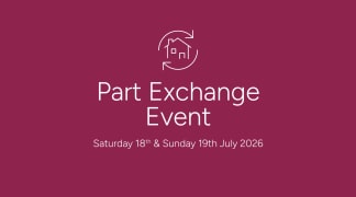A minimalist graphic with a house icon and circular arrows in the foreground, set against a solid burgundy background.