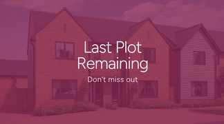 A pink-tinted image of two houses with the text "Last Plot Remaining" and "Don't miss out" overlaid on the foreground.