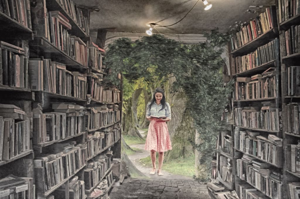 woman reading in fantasy library Should I Hire an Editor for My First Book?