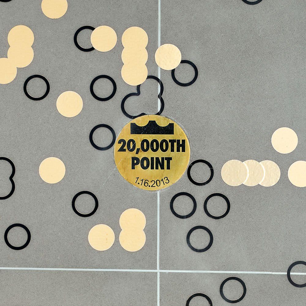 A gold circle containing the words “Twenty-thousandth point”