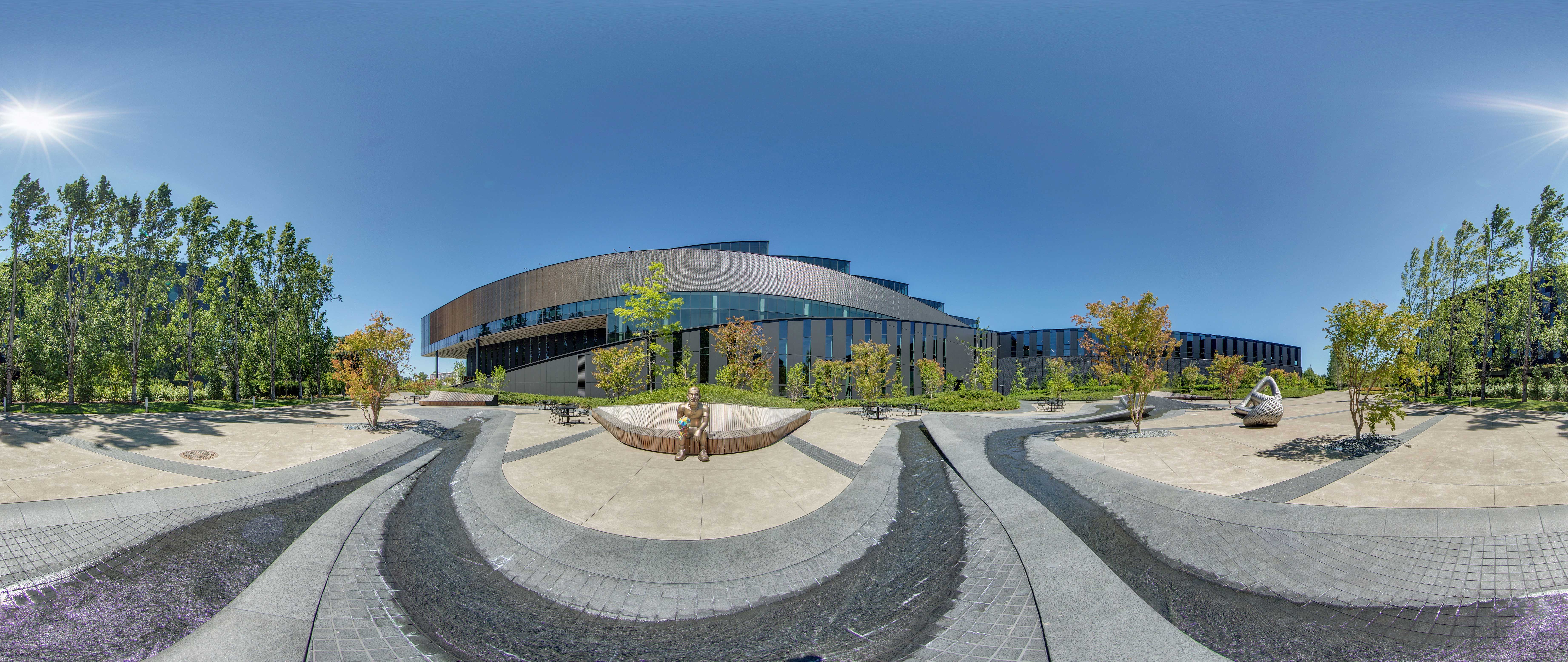 Artwork, features and totems outside offer hints as to what goes on inside the LeBron James Innovation Center.