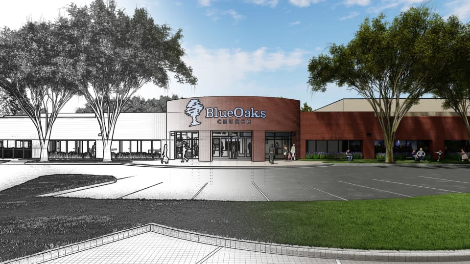 artist rendering of newly remodeled Blue Oaks Church building in Pleasanton, CA