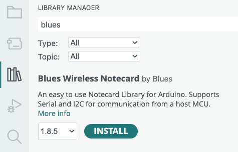 Installing the Blues Wireless Notecard library.