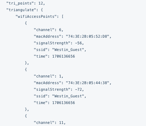 JSON data showing network information