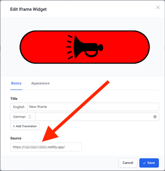 Configuring an iframe widget in Datacake
