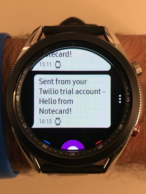 Display of the Twilio SMS message on a watch