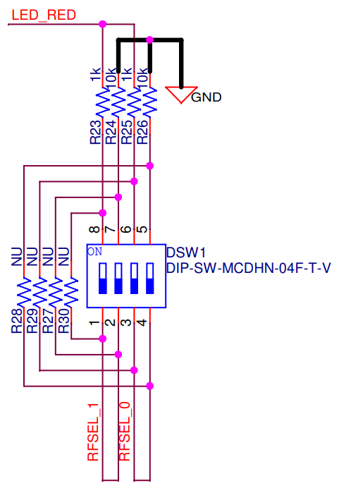 Schematic showing the DIP switches on the Sparrow board