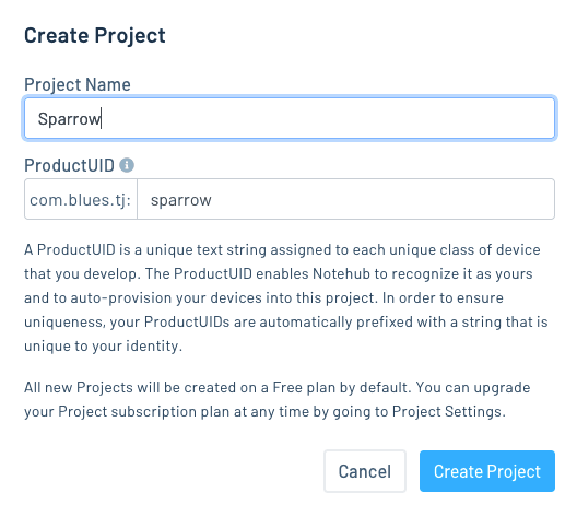 How to create a new Notehub project