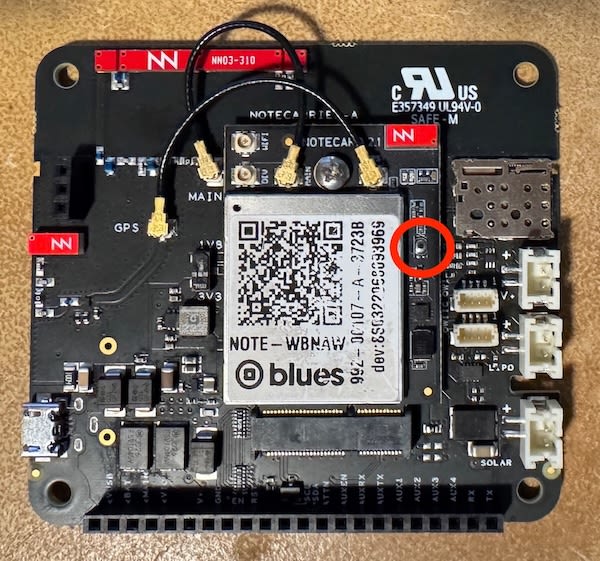 The location of the button on a Cell+WiFi Notecard
