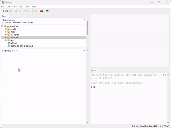 Demonstration of copying a library into Raspberry Pi Pico with Thonny